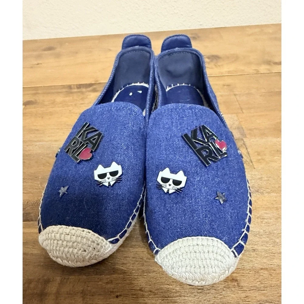 Karl Lagerfeld Paris Malvie Denim Espadrilles Blue Choupette Charms Womens‎ 11M